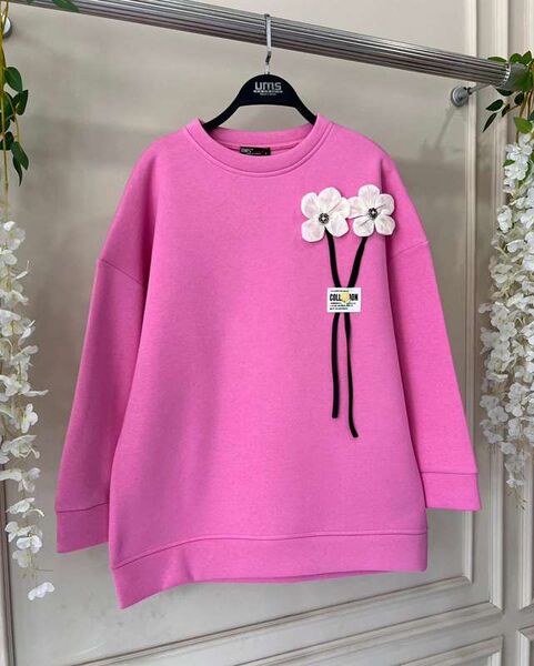 VUHY AKSESUARLI ARMALI ÜÇ İPLİK SWEAT 5470-47-PEMBE